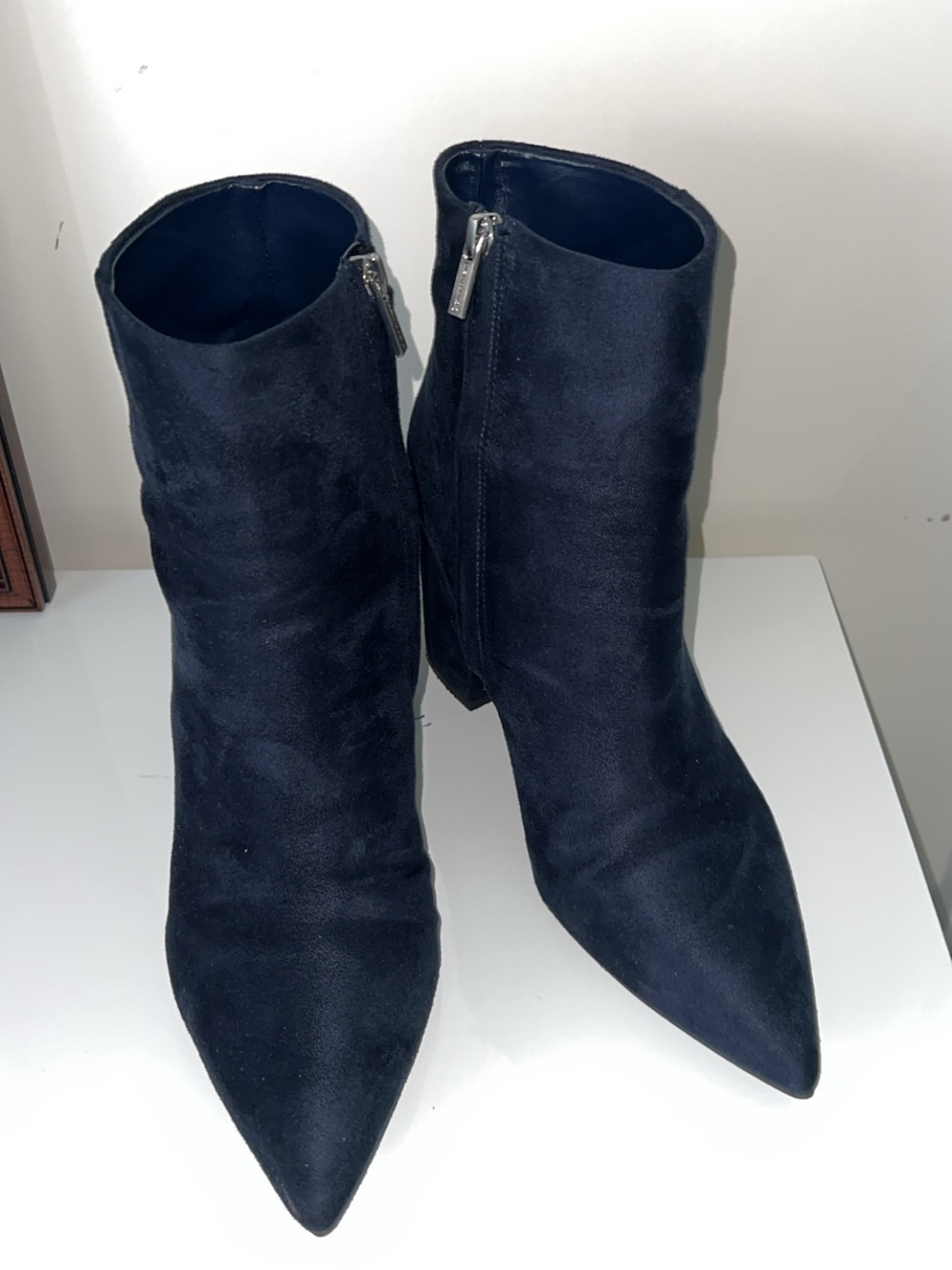 Calvin Klein Navy Suede Chunky Heel Boots - Picture 2 of 3